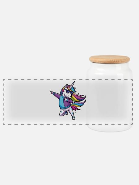 Rainbow Unicorn Dancer Illustration - Panoramic Cookie Jar with Wooden Lid - white