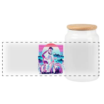 Synthwave Skeleton Biker Fatbike Retro Sunset - Panoramic Cookie Jar with Wooden Lid - white - Front