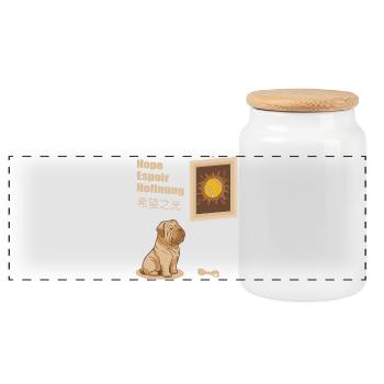 Dog and Tennis Ball Picture - Panoramic Cookie Jar with Wooden Lid - white - Front