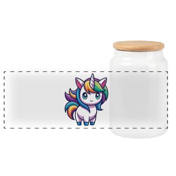 Licorne arc-en-ciel mignonne – Style Kawaii - Boîte à biscuits avec couvercle en bois - blanc - Devant
