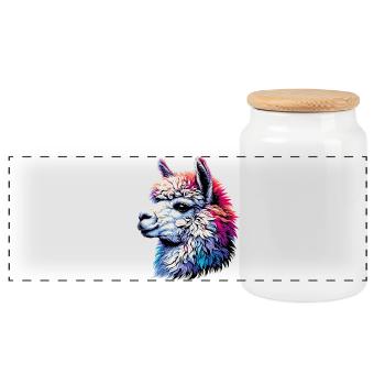 Alpaca - Panoramic Cookie Jar with Wooden Lid - white - Front
