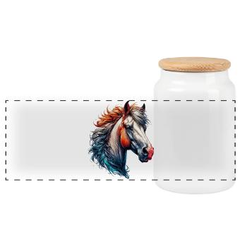 Horse - Panoramic Cookie Jar with Wooden Lid - white - Front