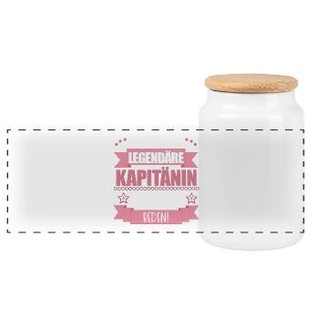 Legendäre Kapitänin – Maritimes Geschenk Segeln - Panorama Keksdose mit Holzdeckel - Weiß - Vorne