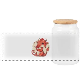 Bébé Dragon mignon avec un t-shirt fantasy champignon - Boîte à biscuits avec couvercle en bois - blanc - Devant