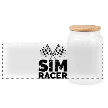 Sim Racer Gaming Checkered Flag Gamer Racer Team - Panoramic Cookie Jar with Wooden Lid - white - Front