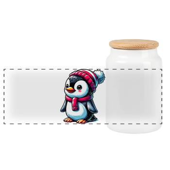 Pingouin - Boîte à biscuits avec couvercle en bois - blanc - Devant