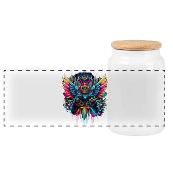 Gaming King Controller Wings Graffiti - Panoramic Cookie Jar with Wooden Lid - white - Front