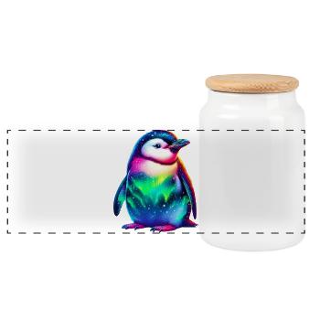 Aurora Borealis Penguin - Panoramic Cookie Jar with Wooden Lid - white - Front