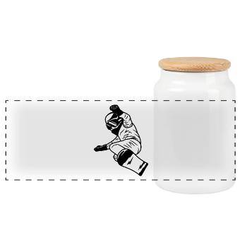 Funny Snowboard Boy - Panoramic Cookie Jar with Wooden Lid - white - Front
