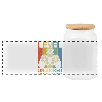 Level 32 Unlocked official teenager - Panoramic Cookie Jar with Wooden Lid - white - Front