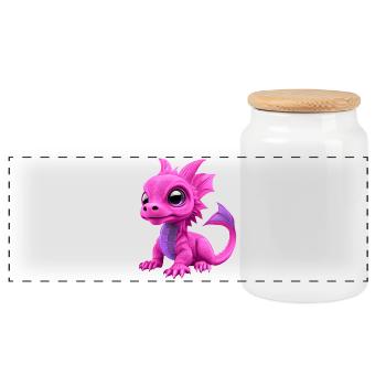 Baby Drache Pink | Niedlicher pinker Babydrache - Panorama Keksdose mit Holzdeckel - Weiß - Vorne