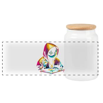 Neon Graffiti DJ Hoodie Design - Panoramic Cookie Jar with Wooden Lid - white - Front