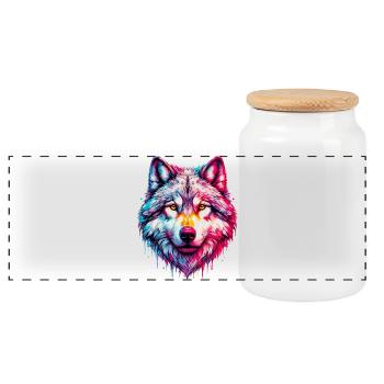Wolf - Panoramic Cookie Jar with Wooden Lid - white - Front