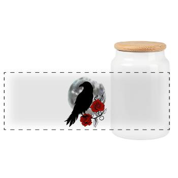 Corbeau noir Roses rouges pleine lune - Boîte à biscuits avec couvercle en bois - blanc - Devant