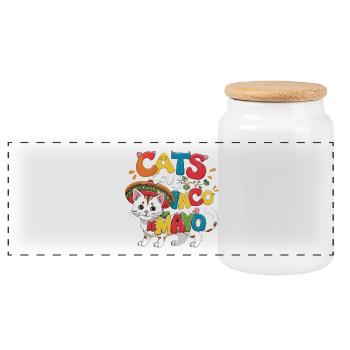 Fiesta Cat mit Cinco de Mayo Motiv - Panorama Keksdose mit Holzdeckel - Weiß - Vorne