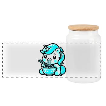 Japonais Kawaii Licorne Ramen Cuisine Asiatique - Boîte à biscuits avec couvercle en bois - blanc - Devant