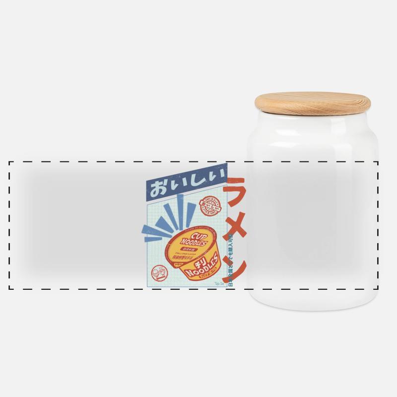 Retro Oishi Ramen - Spicy Noodles in a cup - Panorama Keksdose mit Holzdeckel - Weiß