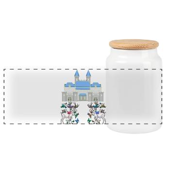 Castle Fairy Tale Deer Butterflies Spring - Panoramic Cookie Jar with Wooden Lid - white - Front