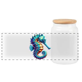 Seahorse - Panoramic Cookie Jar with Wooden Lid - white - Front