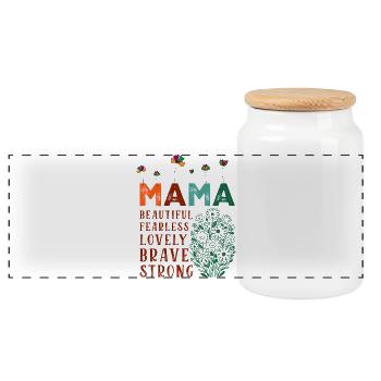 Mama - Schön, Furchtlos, Schön, Mutig, Stark - Panorama Keksdose mit Holzdeckel - Weiß - Vorne