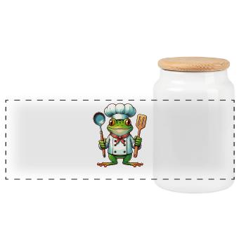 Chef-Koch Frosch Lustiges Küchendesign - Panorama Keksdose mit Holzdeckel - Weiß - Vorne