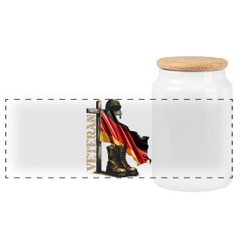 Gedenkflagge und Stiefel Veteranentag Veteran - Panorama Keksdose mit Holzdeckel - Weiß - Vorne