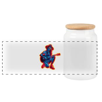 Retro Guitarist - Panoramic Cookie Jar with Wooden Lid - white - Front