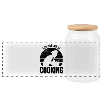 Cooking Saying - Panoramic Cookie Jar with Wooden Lid - white - Front