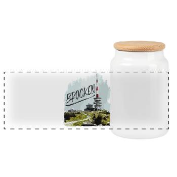Brocken transmitter and second-hand shop - Panoramic Cookie Jar with Wooden Lid - white - Front