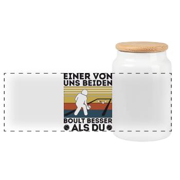 L’un de nous deux boult - bouler petanque - Boîte à biscuits avec couvercle en bois - blanc - Devant