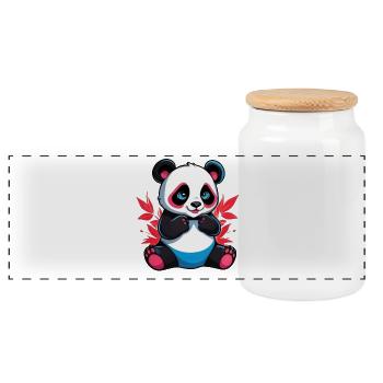 Panda Bear - Panoramic Cookie Jar with Wooden Lid - white - Front