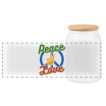 Paix Amour - Boîte à biscuits avec couvercle en bois - blanc - Devant