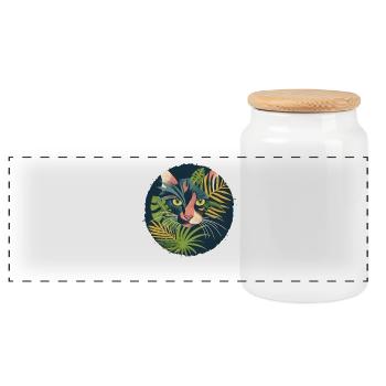 Illustration d’un chat - Boîte à biscuits avec couvercle en bois - blanc - Devant