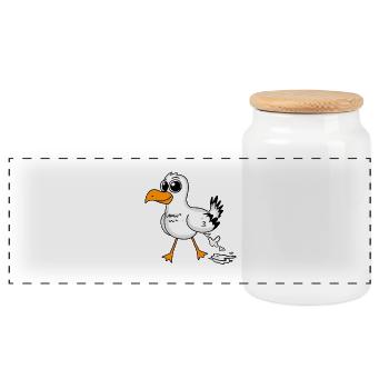Seagull Funny Motif - Panoramic Cookie Jar with Wooden Lid - white - Front