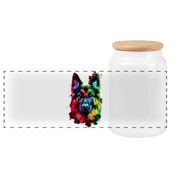 Berger Allemand Couleurs Vives Pop Art Chien Chiens De Berger - Boîte à biscuits avec couvercle en bois - blanc - Devant