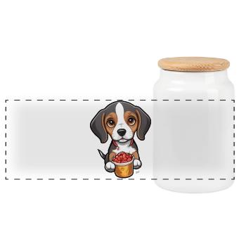 Petit chiot beagle - Boîte à biscuits avec couvercle en bois - blanc - Devant