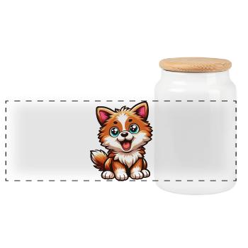 T-shirt mignon de dessin animé Corgi Joyful Puppy Love - Boîte à biscuits avec couvercle en bois - blanc - Devant