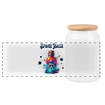 Space Bottle – Astronaute dans un verre au néon - Boîte à biscuits avec couvercle en bois - blanc - Devant