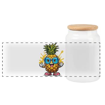 Funny pineapple with glasses - Panoramic Cookie Jar with Wooden Lid - white - Front