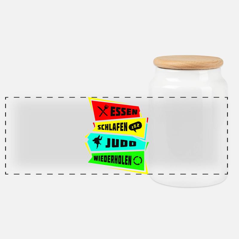 Essen Schlafen Judo wiederholen - Panorama Keksdose mit Holzdeckel - Weiß