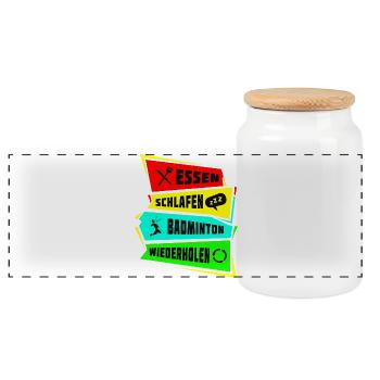 Eat Sleep Repeat badminton - Panoramic Cookie Jar with Wooden Lid - white - Front