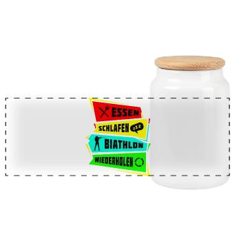 Eat Sleep Biathlon Repeat - Panoramic Cookie Jar with Wooden Lid - white - Front