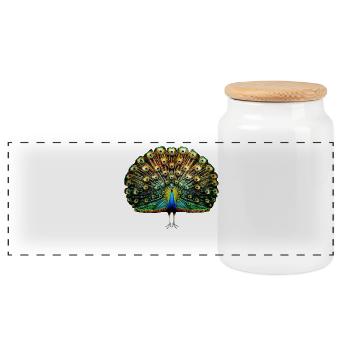 Peacock Blue Peacock Peacock Wheel Peacock Wheel Peacock Wheel - Panoramic Cookie Jar with Wooden Lid - white - Front