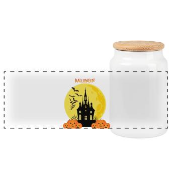 Château d’Halloween avec des citrouilles et la lune - Boîte à biscuits avec couvercle en bois - blanc - Devant
