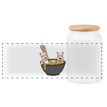 Kamwaii Japon Sheep Ramen - Boîte à biscuits avec couvercle en bois - blanc - Devant