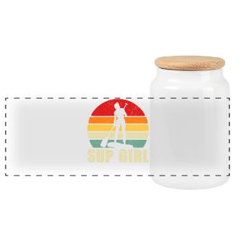 Sup Girl Sunset Paddle - Panoramic Cookie Jar with Wooden Lid - white - Front