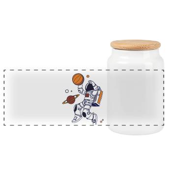 Astronaut Dunk Planet - Panorama Keksdose mit Holzdeckel - Weiß - Vorne