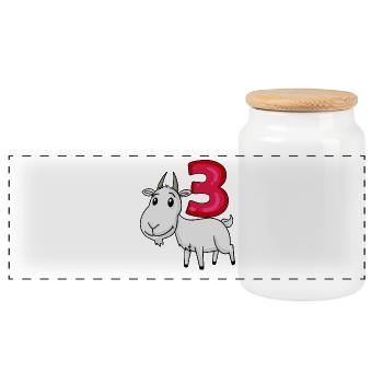 Motif 3ème anniversaire chèvre - Trois ans - Boîte à biscuits avec couvercle en bois - blanc - Devant