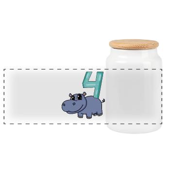4th Birthday Motif Hippopotamus - Four Years Old - Panoramic Cookie Jar with Wooden Lid - white - Front