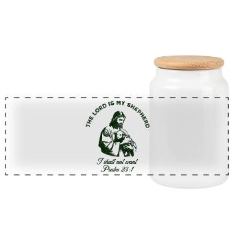 Dicton religieux sur silhouette verte - Boîte à biscuits avec couvercle en bois - blanc - Devant